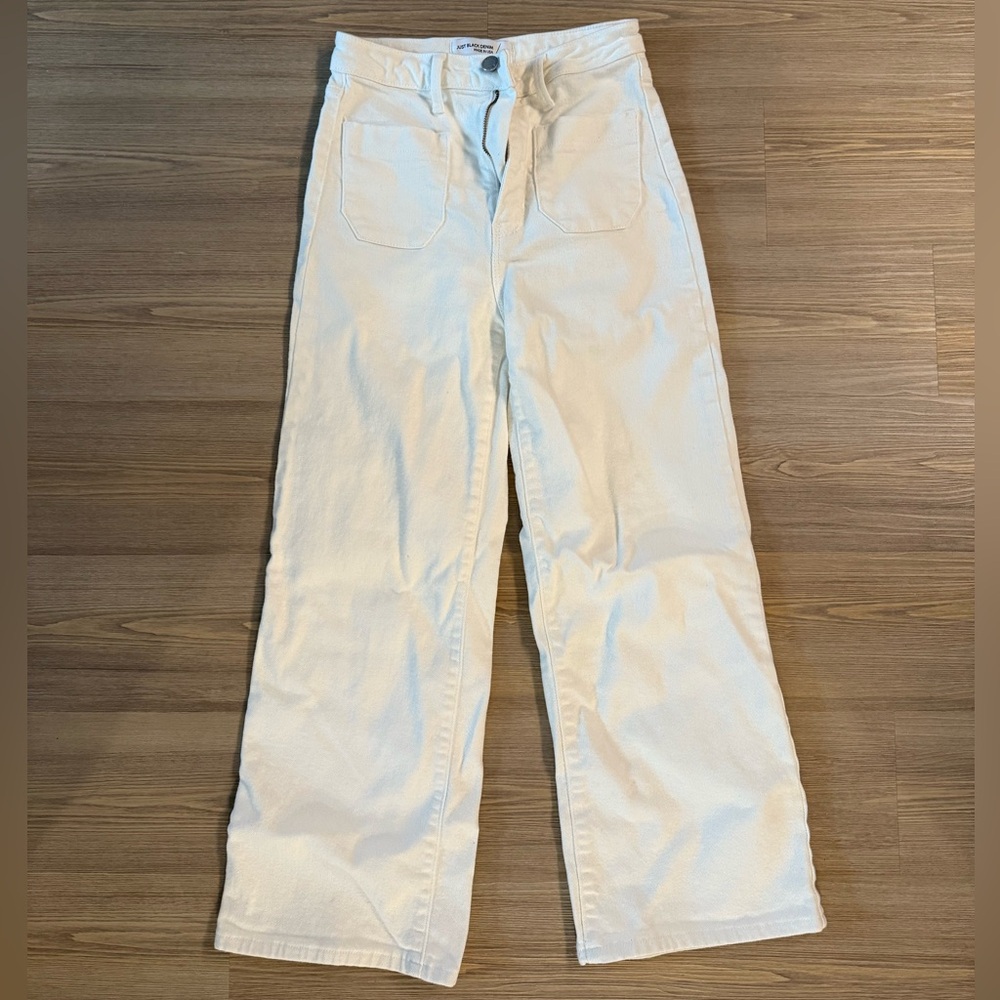 JUST BLACK DENIM: High rise, flared crop ivory denim pant, size 24 - Picture 6 of 14